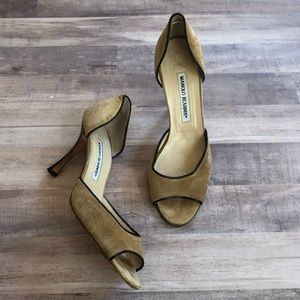 Manolo Blahnik Tan Suede D’Orsay Pumps